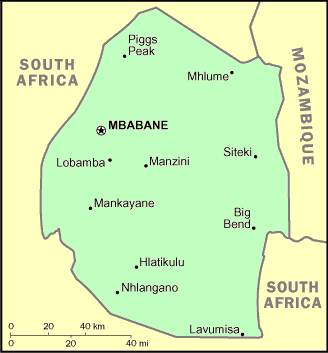 Carte du Swaziland.