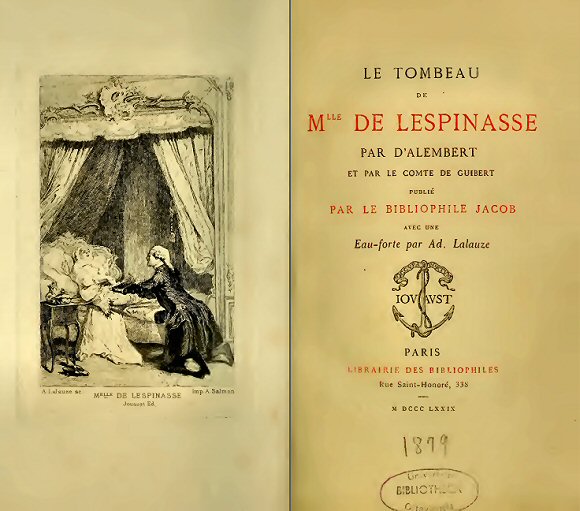 D'Alembert : le Tombeau de Mlle de Lespinasse.