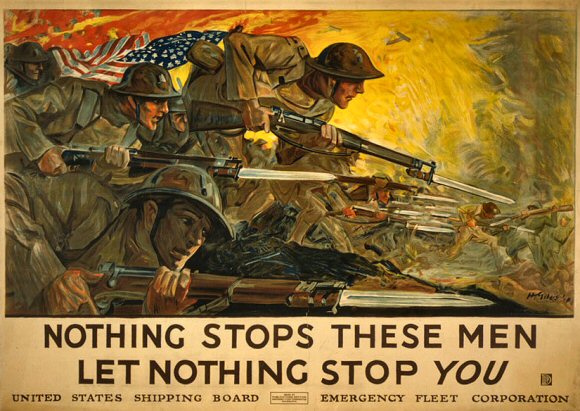 Affiche de recrutement : soldats américains pendant la Grande Guerre.