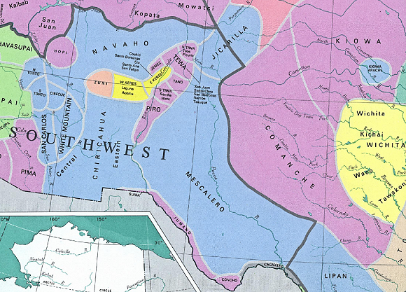 Carte des territoires apaches et navajos au XVIIe siècle.