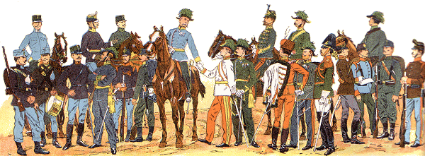 Uniformes de l'armée austro-hongroise vers 1900.