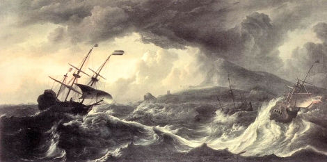 Echouage de navires lors d'une tempête, par Backhuysen.