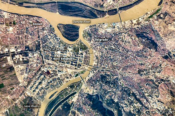 Belgrade depuis l'espace.