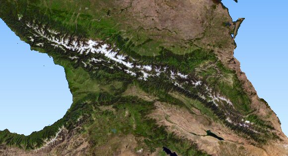 Le Caucase depuis l'espace.
