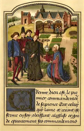 Chastelain offrant son livre au duc de Bourgogne.
