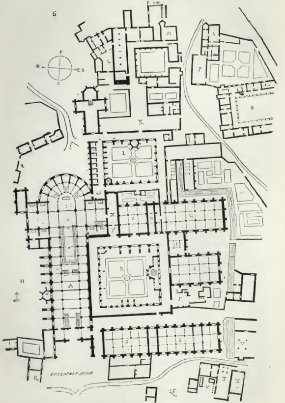Plan de l'abbaye de Clairvaux : les bâtiments réservés aux religieux.