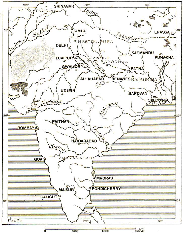 carte des anciennes capitales de l'Inde.