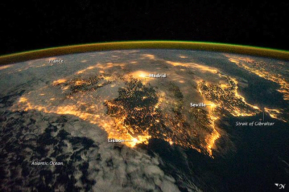 La péninsule ibérique vue depuis l'espace.