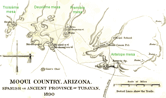 Carte du pays Hopi en 1890.