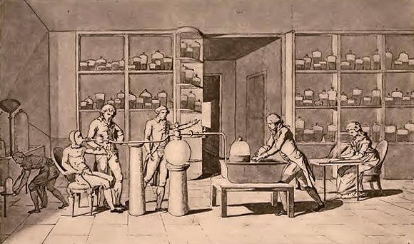 Le laboratoire de Lavoisier : expérience sur la respiration.