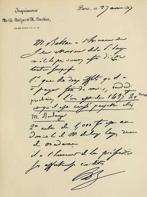 Autographe de Balzac.