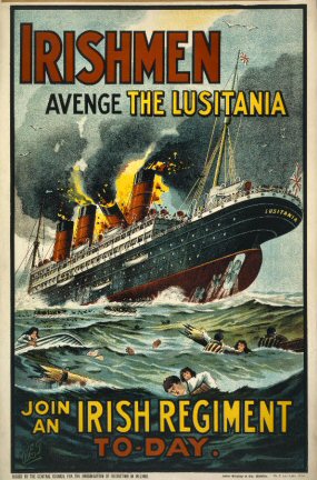 Affiche de recrutement irlandaise après le torpillage du Lusitania.