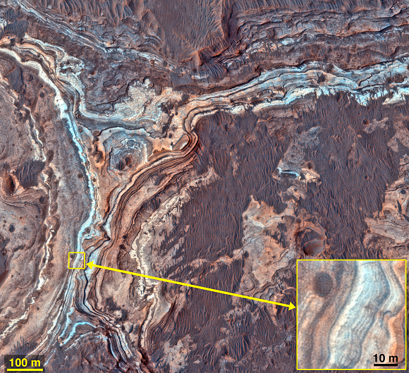 Mars : couches sédimentaires d'argile de Ladon Valles.