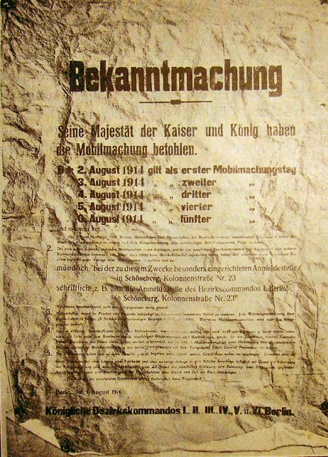 Affiche de mobilisation gnrale allemande en 1914.