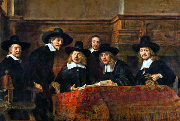 Réunion de la guilde des drapiers, par Rembrandt.