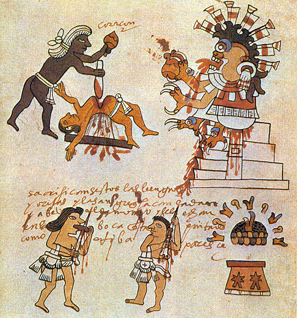 Rutuels aztèques ; sacrifice humain, auto-mutilations.