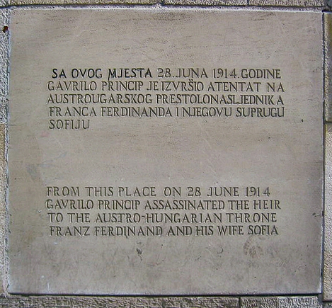 Plaque commémorative de l'attentat de Sarajevo.