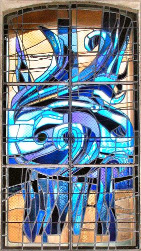 Tosny : vitrail de l'église Saint-Sulpice.