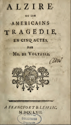Voltaire : Alzire (page de garde).