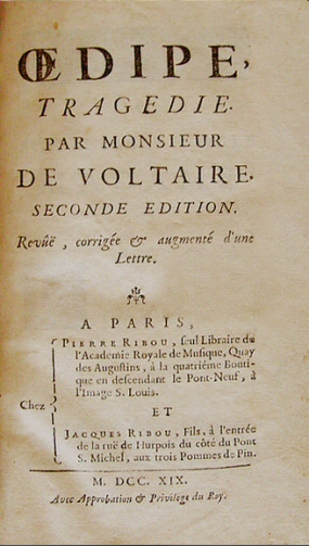 Voltaire : Oedipe (page de garde).
