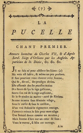 Voltaire : La Pucelle (première page).