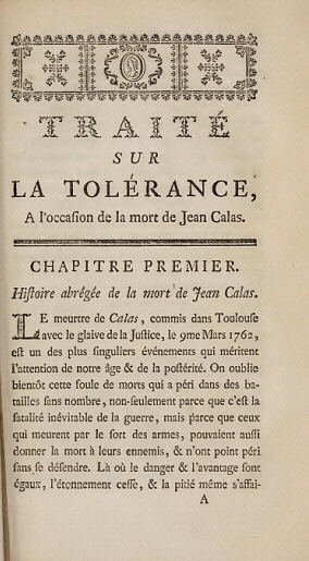 Voltaire : Traité sur la tolérance (page 1).