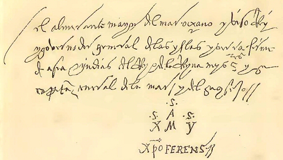Ecriture cursive : lettre de Christophe Colomb.