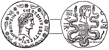 Monnaie romaine : Antoine et Octavie.
