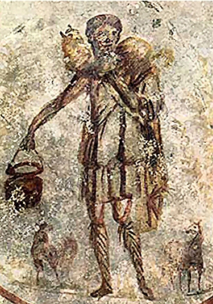 Peinture des catacombes de Rome  : Le Bon Pasteur.