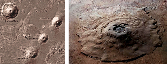 Mars : les volcans de Tharsis.